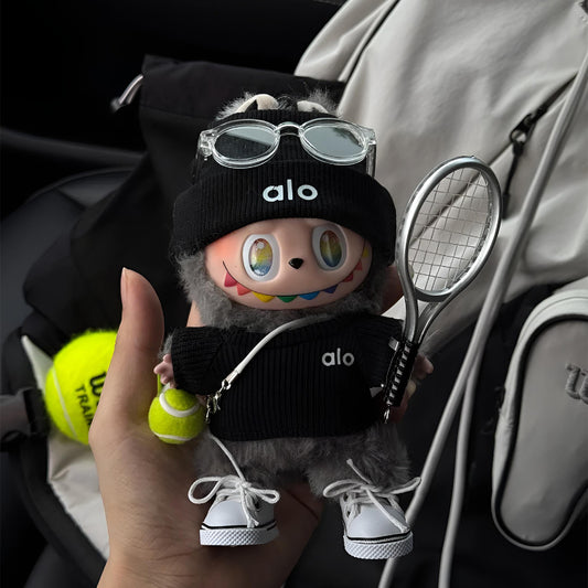 Labubu Grand Slam Style – Black Tennis Court Outfit | Fits 15cm/17cm Labubu