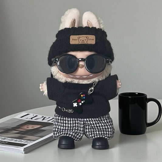 Black Check Streetwear Outfit Set – Labubu Urban Gamer Look