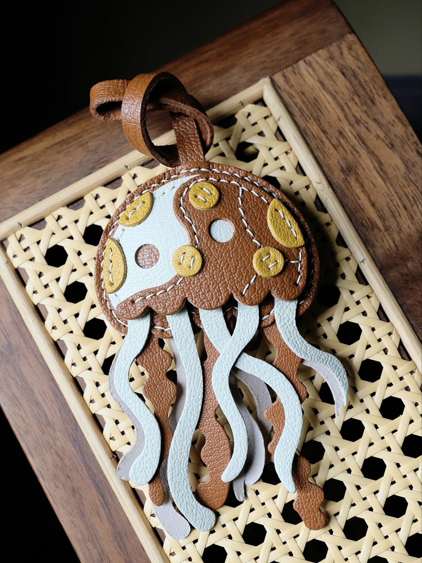 Golden Drift Jellyfish Handmade Leather Charm