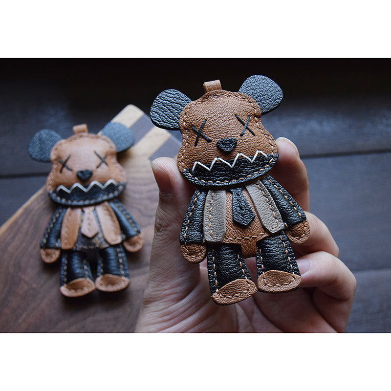 Double X Bear Handmade Leather Charm