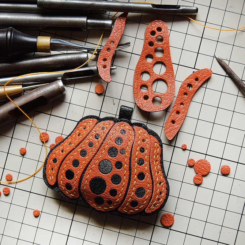 Polka Pumpkin Handmade Leather Charm