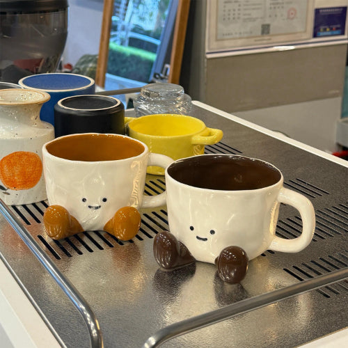 Smiley Choco Legs Mug Cute Ceramic Cup with Spoon