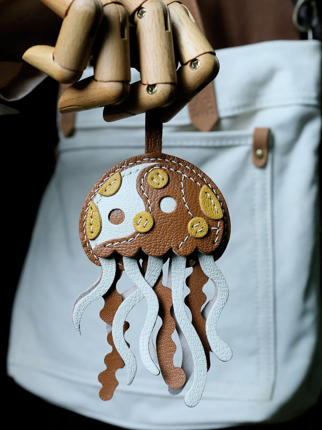 Golden Drift Jellyfish Handmade Leather Charm