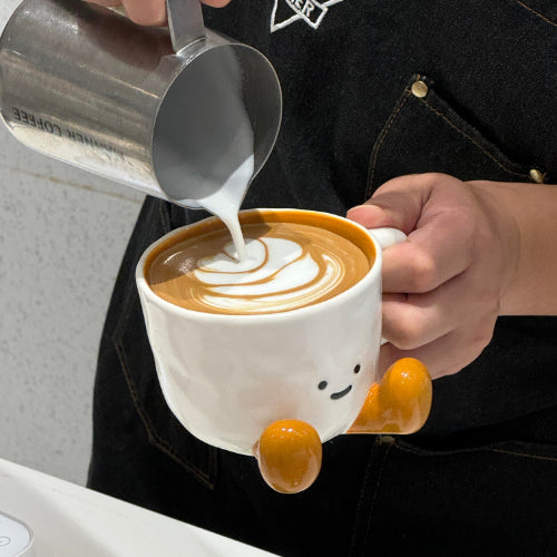 Smiley Choco Legs Mug Cute Ceramic Cup with Spoon
