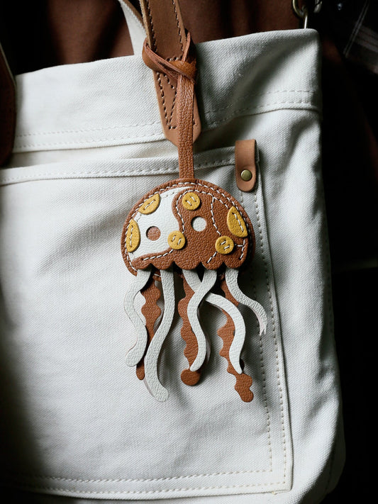 Golden Drift Jellyfish Handmade Leather Charm