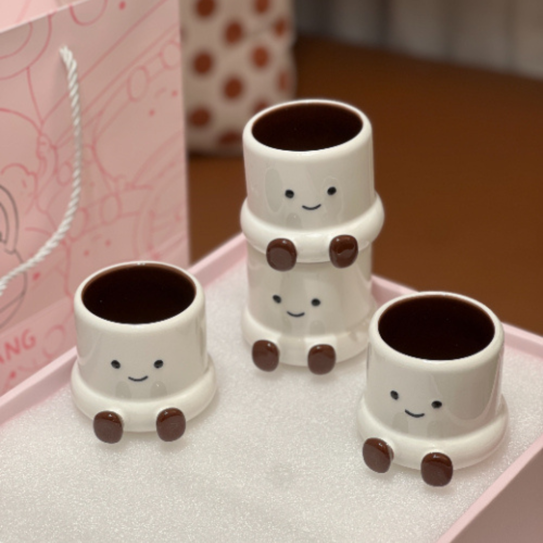 Smiley Choco Legs Ceramic Teapot Set with Cups