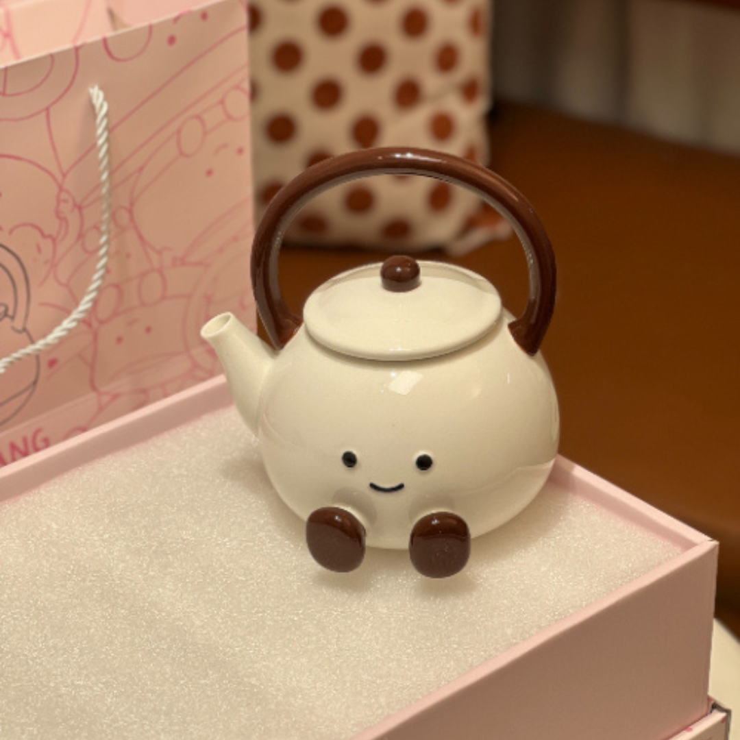Smiley Choco Legs Ceramic Teapot Set with Cups