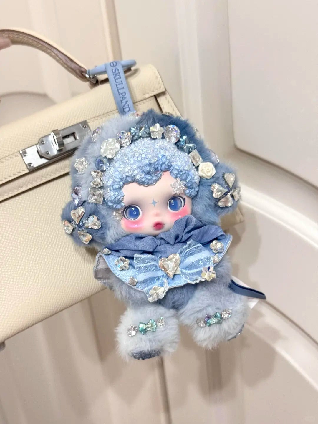 Skullpanda Frost Serenade – Handmade Swarovski Crystal Plush Pendant