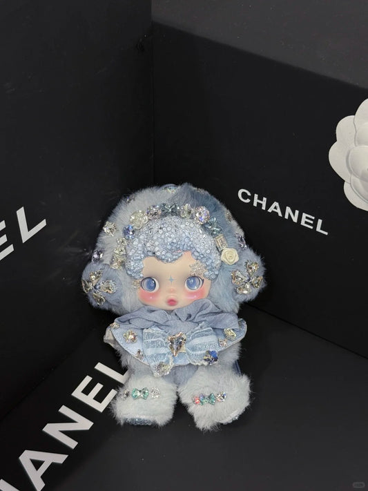 Skullpanda Frost Serenade – Handmade Swarovski Crystal Plush Pendant