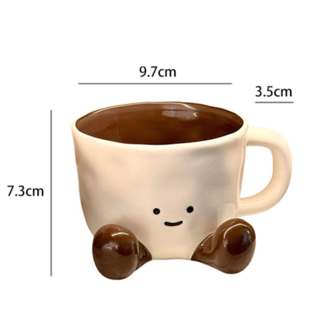Smiley Choco Legs Mug Cute Ceramic Cup with Spoon
