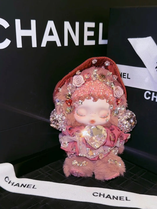 Skullpanda Rose Heart – Handmade Swarovski Crystal Plush Pendant