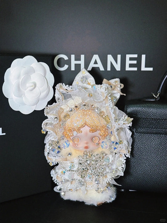 Skullpanda Dawn Princess – Handmade Swarovski Crystal Plush Pendant