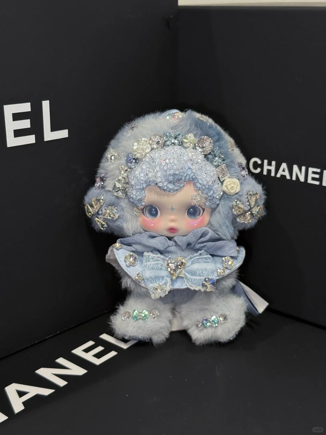 Skullpanda Frost Serenade – Handmade Swarovski Crystal Plush Pendant