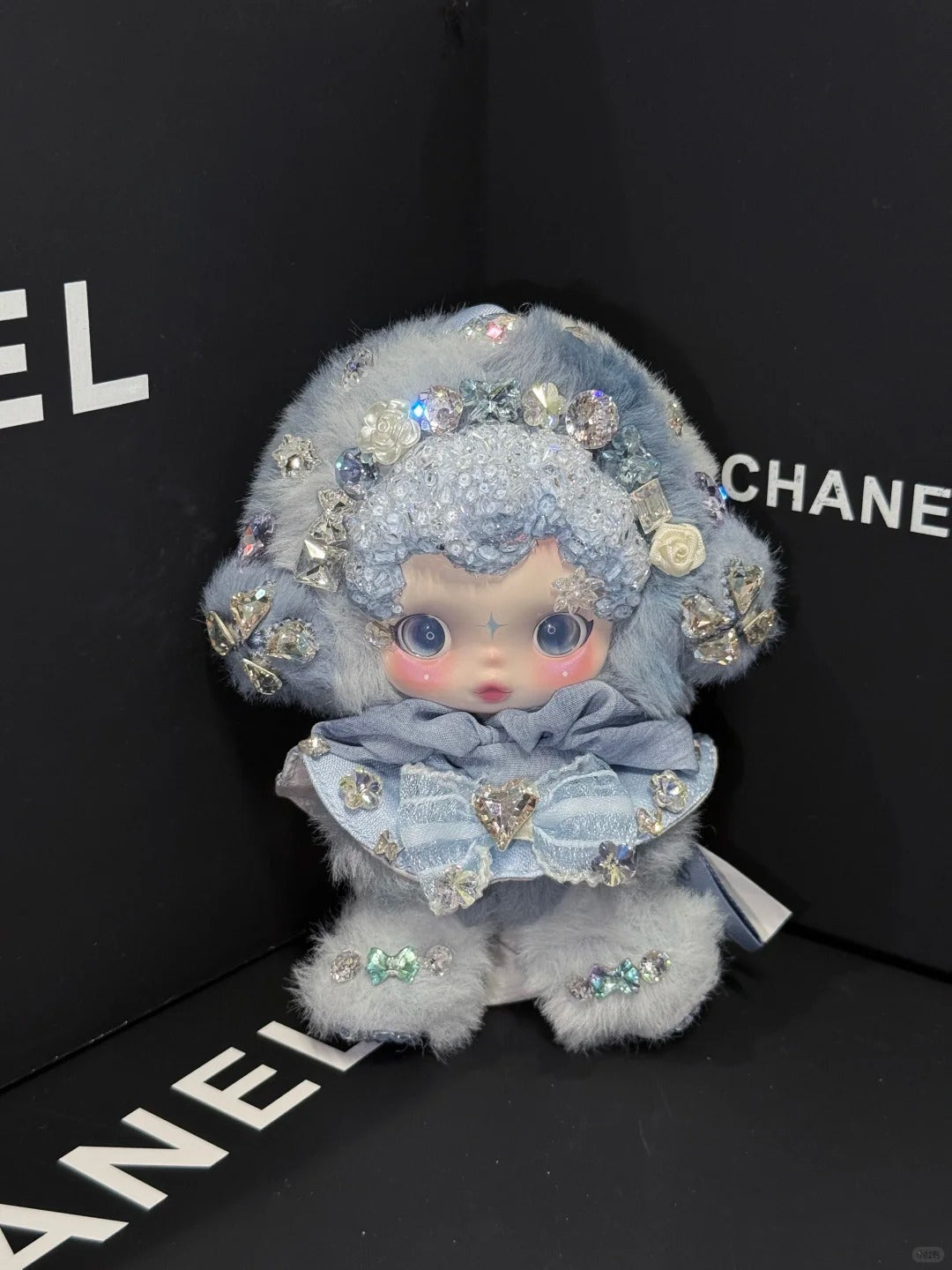 Skullpanda Frost Serenade – Handmade Swarovski Crystal Plush Pendant