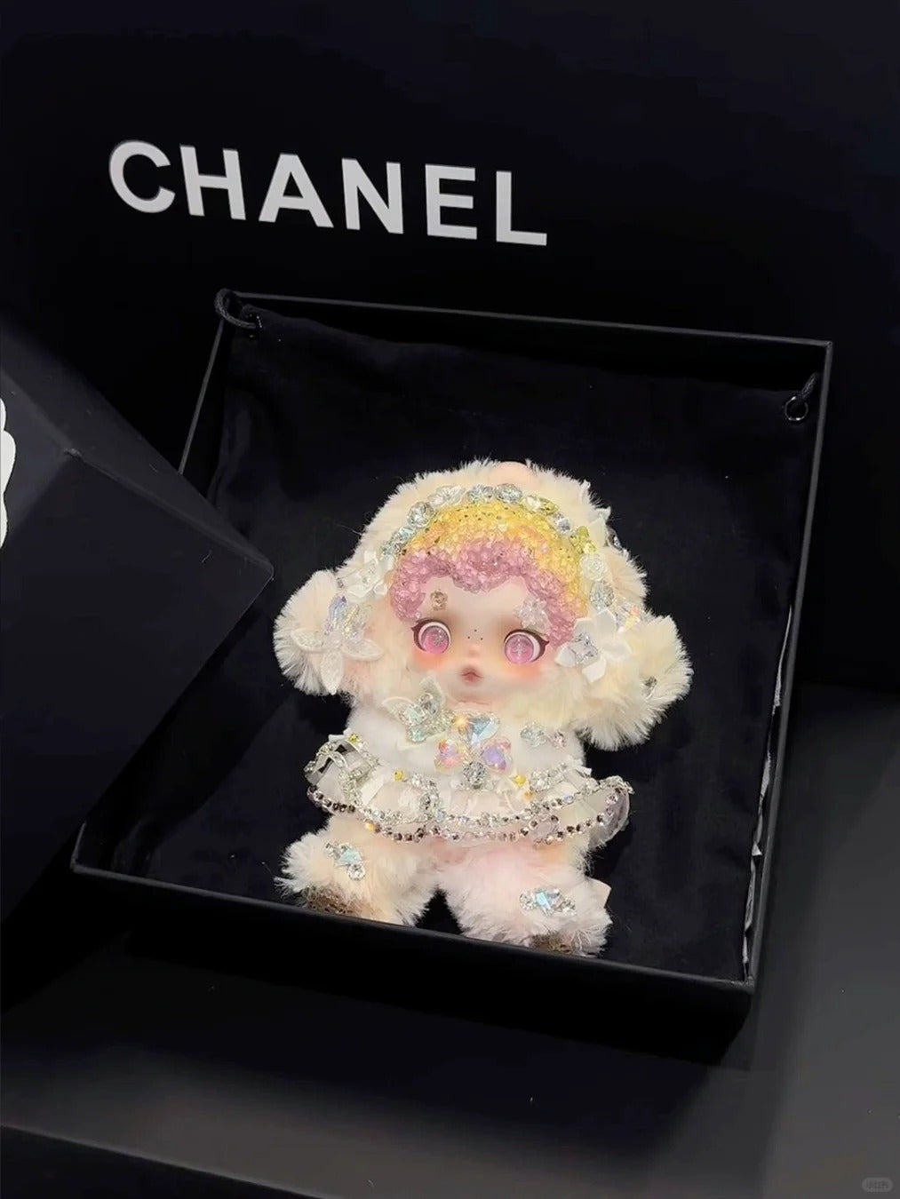 Skullpanda Crystal Bunny – Handmade Swarovski Plush Pendant