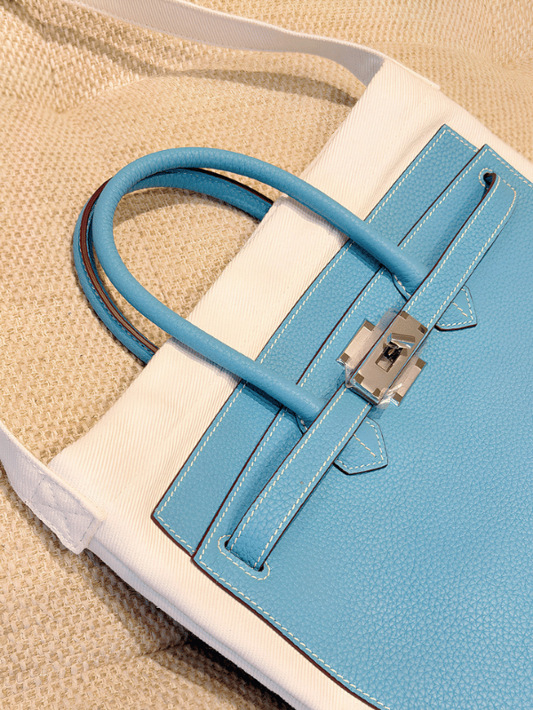 Large Turquoise White BK Tote Bag