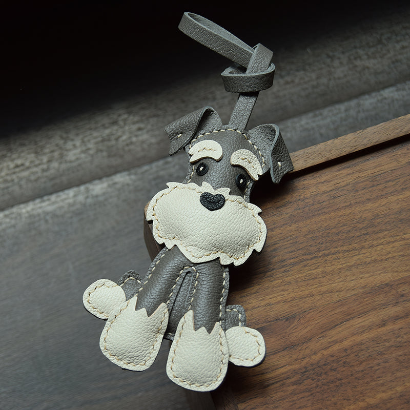 Full-Body Schnauzer Pup Handmade Leather Charm