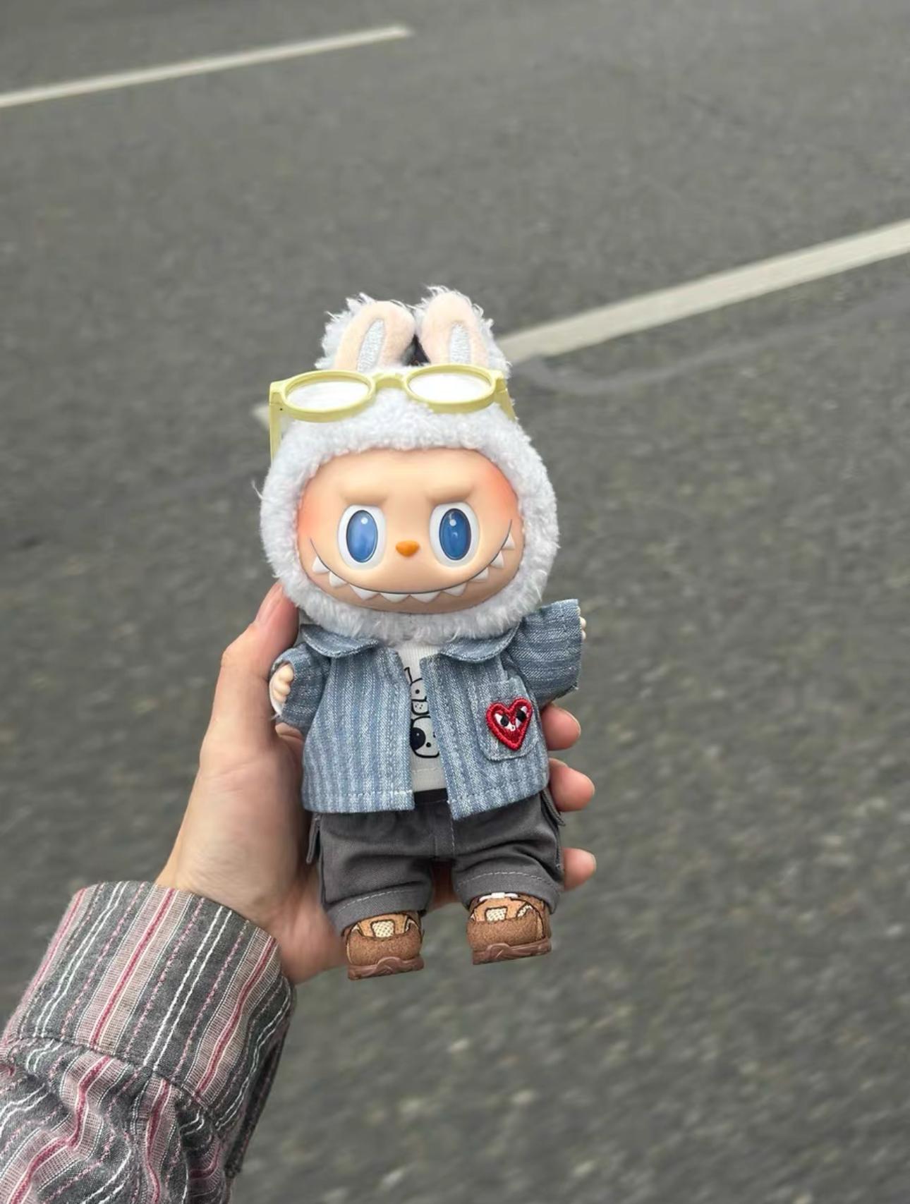 Labubu Designer-Inspired CGD Blue Jacket Handmade Outfit | Fits 15-17cm Labubu Standard Version | Casual Street Style