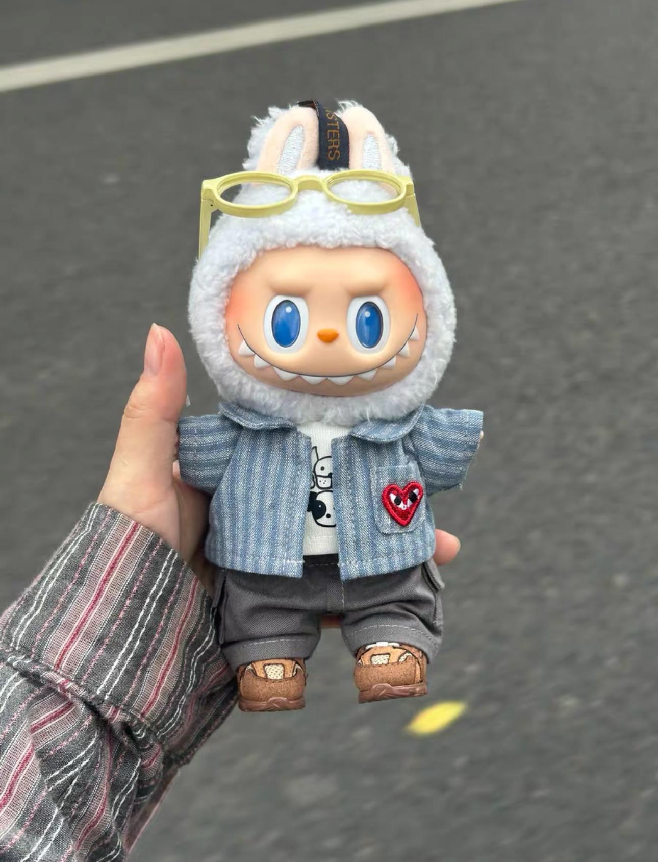 Labubu Designer-Inspired CGD Blue Jacket Handmade Outfit | Fits 15-17cm Labubu Standard Version | Casual Street Style