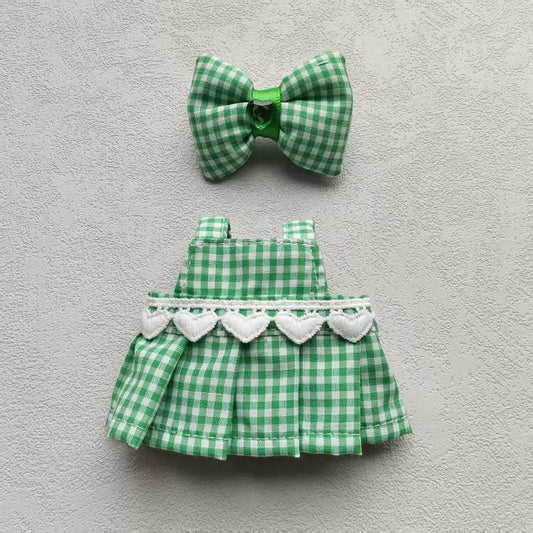 Labubu Plaid Dress Handmade Costume Outfit | Fits 15–17cm | Picnic Style