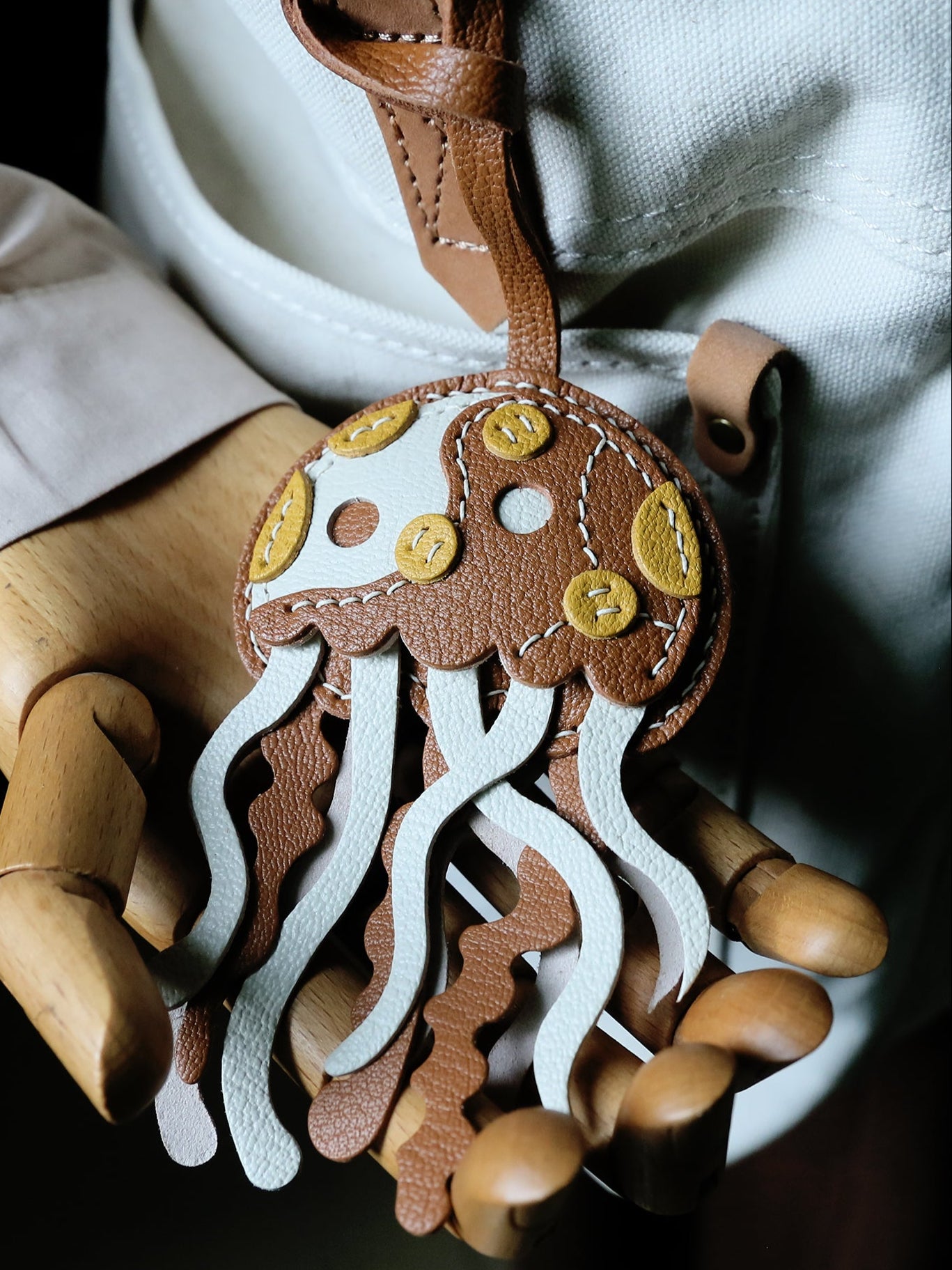 Golden Drift Jellyfish Handmade Leather Charm