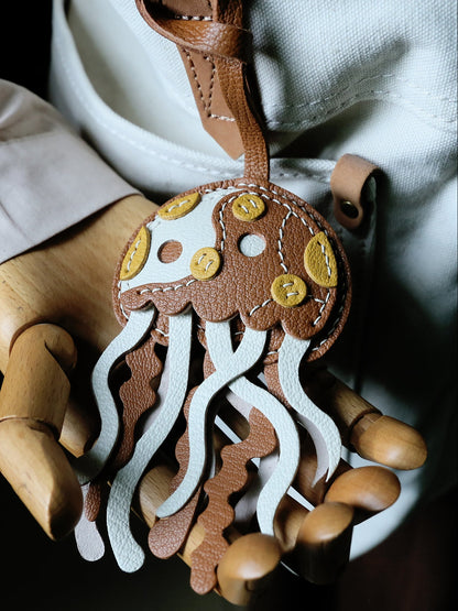 Golden Drift Jellyfish Handmade Leather Charm
