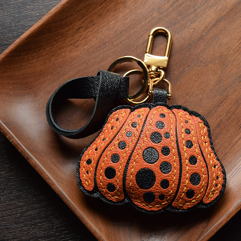 Polka Pumpkin  Handmade Leather Charm