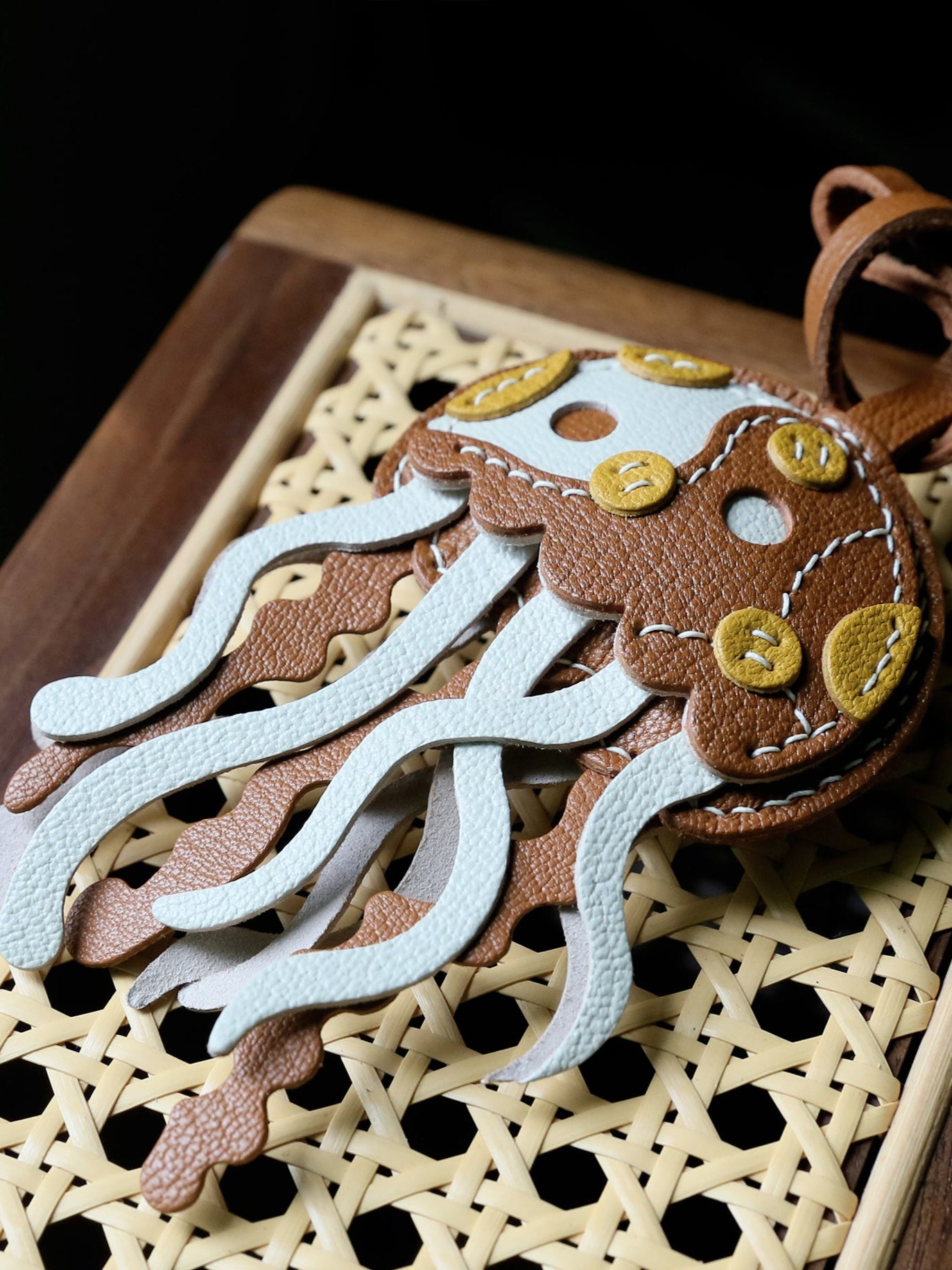 Golden Drift Jellyfish Handmade Leather Charm