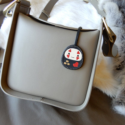 Lucky Daruma Handmade Leather Charm