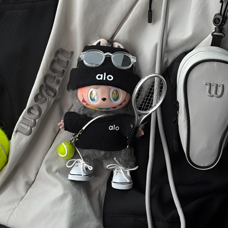 Labubu Grand Slam Style – Black Tennis Court Outfit | Fits 15cm/17cm Labubu