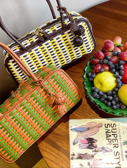 Hibiscus Sunset Weave Tote Leather Bag