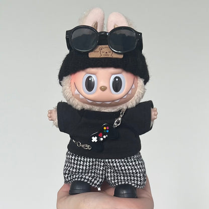 Black Check Streetwear Outfit Set – Labubu Urban Gamer Look