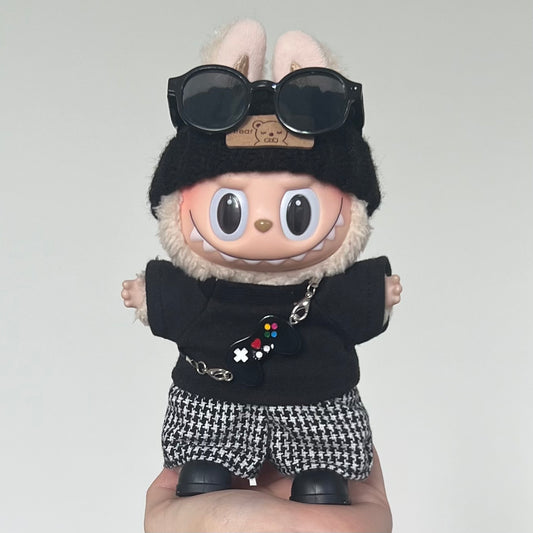 Black Check Streetwear Outfit Set – Labubu Urban Gamer Look