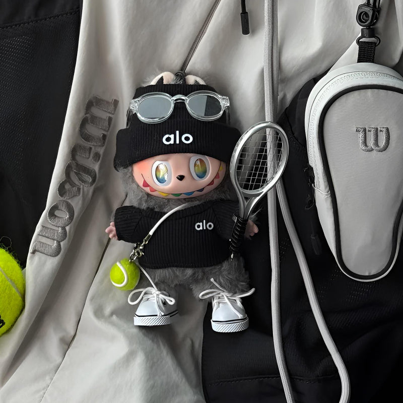 Labubu Grand Slam Style – Black Tennis Court Outfit | Fits 15cm/17cm Labubu