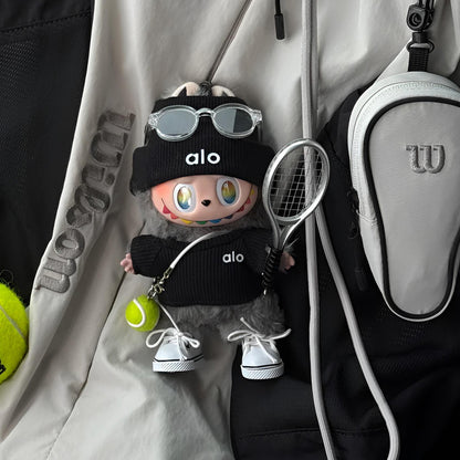 Labubu Grand Slam Style – Black Tennis Court Outfit | Fits 15cm/17cm Labubu