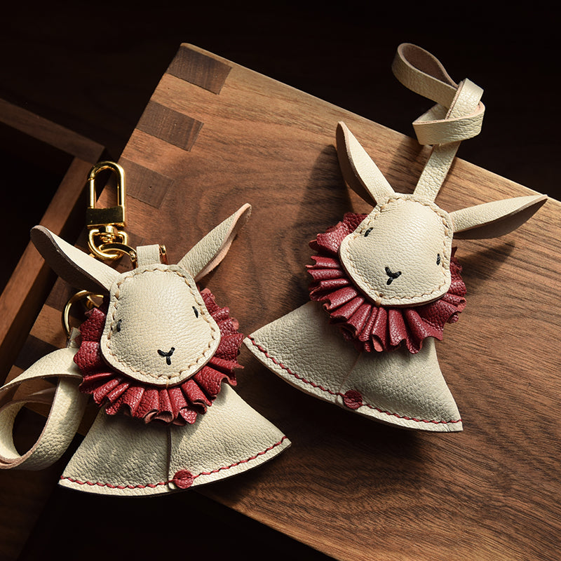 Bunny with Ruffled Collar Handmade Leather Charm