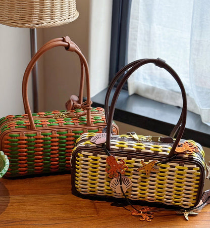 Hibiscus Sunset Weave Tote Leather Bag