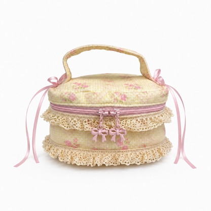 Cream Ribbon Rosette Handmade Mini Makeup Pouch