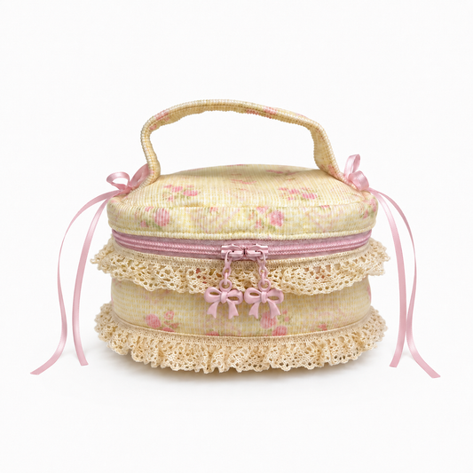Cream Ribbon Rosette Handmade Mini Makeup Pouch