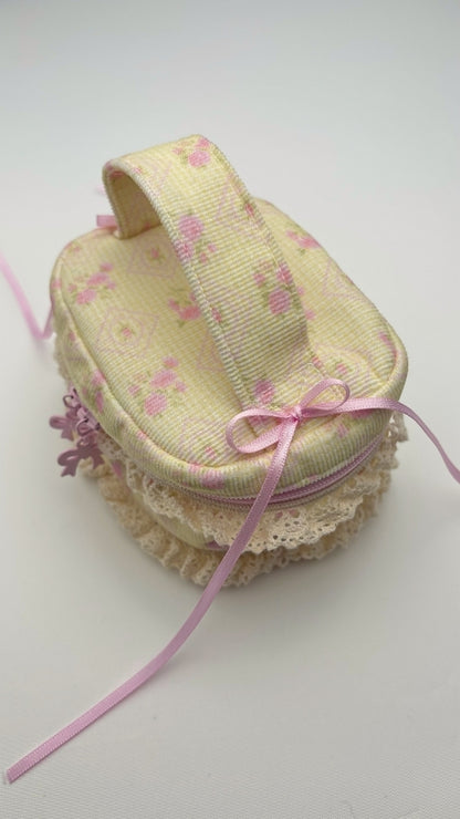 Cream Ribbon Rosette Handmade Mini Makeup Pouch