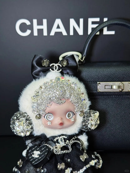 Skullpanda Midnight Elegance – Handmade Swarovski Crystal Plush Pendant