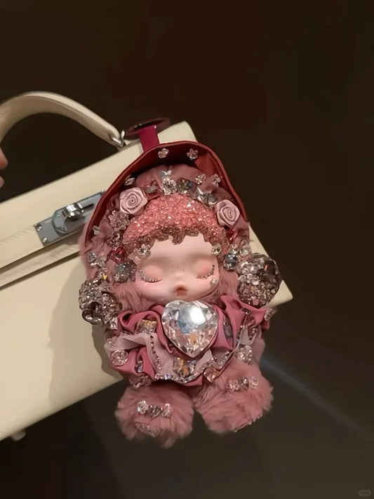 Skullpanda Rose Heart – Handmade Swarovski Crystal Plush Pendant