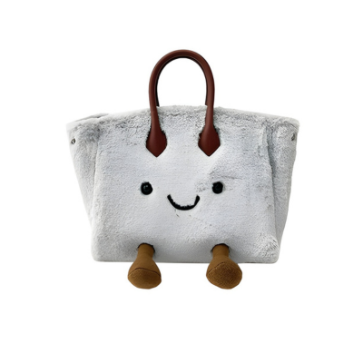 Petite Grey Fluff Zip Bag