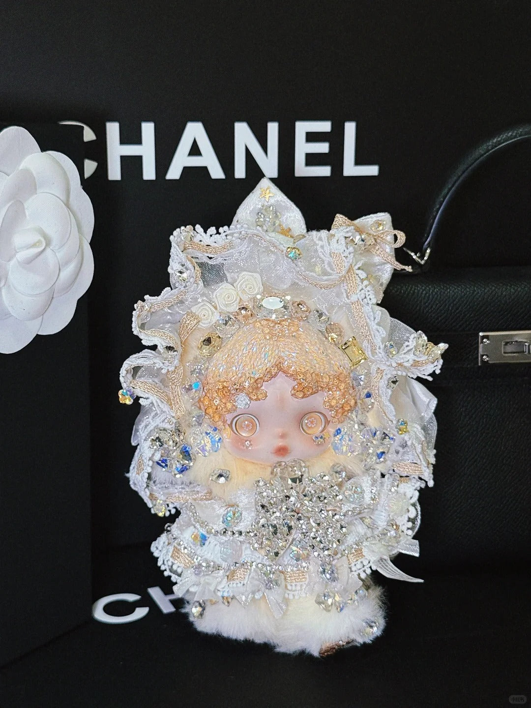 Skullpanda Dawn Princess – Handmade Swarovski Crystal Plush Pendant