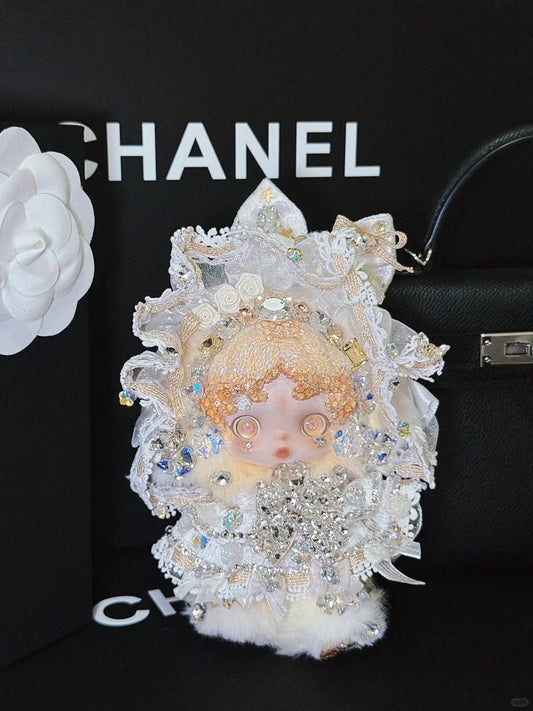 Skullpanda Dawn Princess – Handmade Swarovski Crystal Plush Pendant
