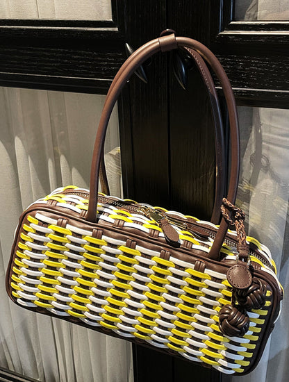 Hibiscus Sunset Weave Tote Leather Bag