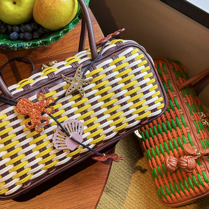 Hibiscus Sunset Weave Tote Leather Bag