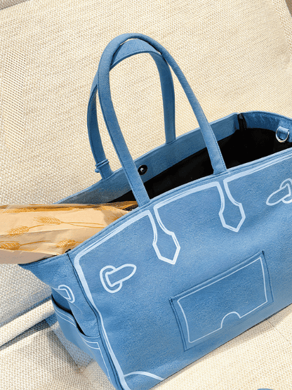 Denim Blue Sketch BK Tote Bag