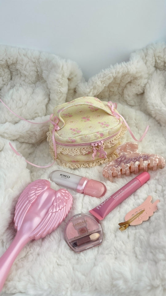 Cream Ribbon Rosette Handmade Mini Makeup Pouch