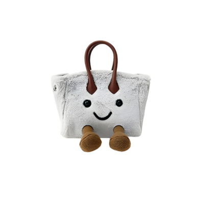 Petite Grey Fluff Zip Bag